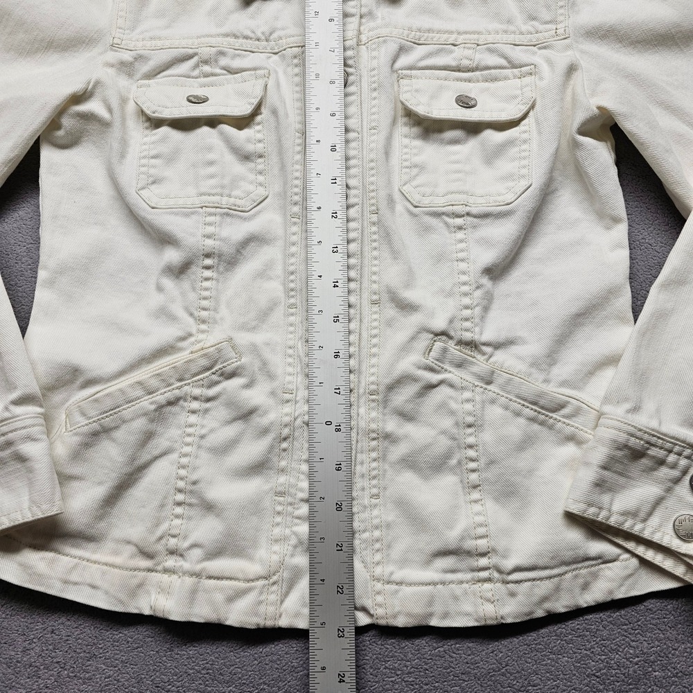 J. Jill Denim Jacket Womens XS Cream Stretch Cotton Button Front Trucker Coat - Picture 3 of 12